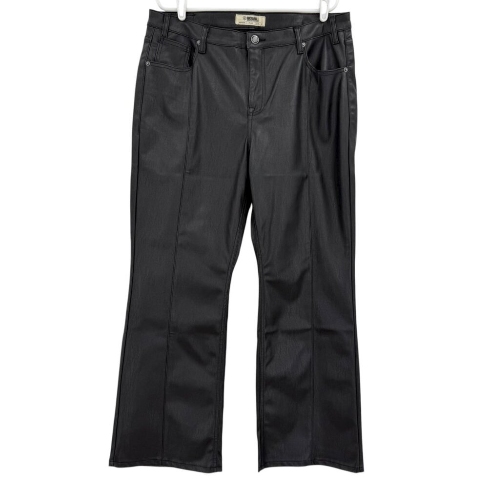 Rock & Roll Women's High‎ Rise Flare Leg Stretch Pleather Black Pants 36x30 NWT